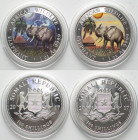 SOMALIA. Set 2 x 100 Shillings 2017, Elephant, DAY & NIGHT, silver, 1 oz, COLORED, RARE!