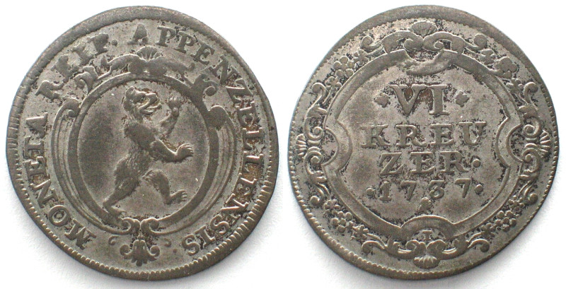 APPENZELL-INNERRHODEN 6 Kreuzer 1737 Billon. Erhaltung: vz (XF). HMZ 2-39a.