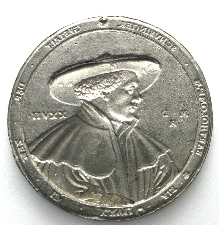 BARTHOLOMÄUS SCHOBINGER. Negativabguss der Medaille 1527 v. Friedrich Hagenauer....