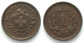 SWITZERLAND. 1 Rappen 1924, bronze, AU!