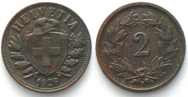 SWITZERLAND. 2 Rappen 1926, bronze, scarce date! AU!