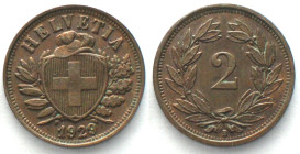 SWITZERLAND. 2 Rappen 1929, bronze, UNC-!