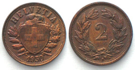 SWITZERLAND. 2 Rappen 1930, bronze, AU!
