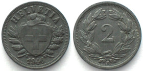 SWITZERLAND. 2 Rappen 1946, zinc, KEY DATE! XF!