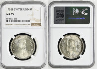SWITZERLAND 5 Francs 1952 silver, key date, NGC MS 65