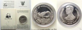 THAILAND. 200 Baht 1987, Siamese Fireback Pheasant, WWF, silver, Proof, with folder and COA