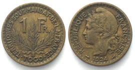 TOGO. 1 Franc 1924, Al-Bro, XF