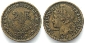 TOGO. 2 Francs 1924, Al-Bro, VF-XF