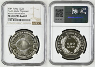 TURKEY. 500 Lira 1984, F.A.O. FISHERIES CONFERENCE, silver, NGC PF 69 ULTRA CAMEO, RARE!