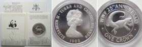 TURKS & CAICOS 1 Crown 1988 Rock Iguana WWF silver Proof