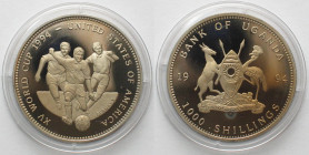 UGANDA. Pattern 1000 Shillings 1994, Soccer World Cup, Cu-Ni, Proof
