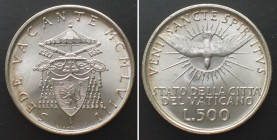 VATICAN. 500 Lire 1958, Sede Vacante, silver, BU!