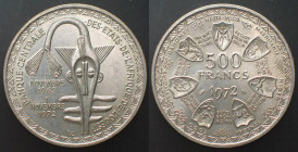 WEST AFRICAN STATES. 500 Francs 1972, 10th Anniversary of Monetary Union, silver, UNC