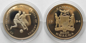 ZAMBIA. 2000 Kwacha 1994, Soccer World Cup, Cu-Ni, Proof