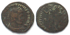 CONSTANTINE I the Great (306-337 AD). AE Follis, Rome mint, SOLI INVICTO COMITI, Sol standing, R-F in field, VF