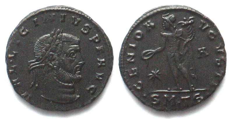 LICINIUS I (308-324 AD). AE Follis, SM.TS, Thessalonica mint, GENIO AVGVSTI, Gen...