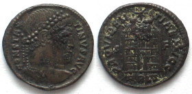 CONSTANTINE II (317-340 AD). AE Follis, 327, Arelate mint (Arles), PROVIDENTIAE AVGG, camp gate with two turrets, star above, XF