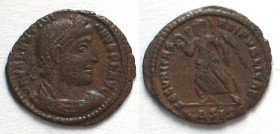 VALENTINIAN I (364-375 AD). AE3, 364-367, Siscia mint, SΔSISC, Victory, SECVRITAS REIPVBLICAE, XF