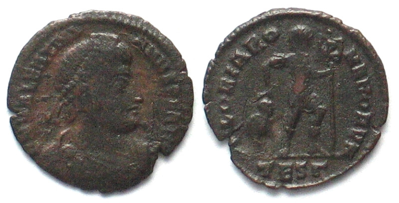 VALENTINIAN I (364-375 AD). AE3, Thessalonica mint, TESΓ, GLORIA ROMANORVM, thin...