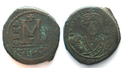 MAURICIUS TIBERIUS. AE Follis, 30mm, Theupolis mint, ANNO X = 591, VF