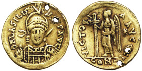 Roman Coins, Empire, Basiliscus (475-476 AD), Solidus, n.d. (ca. 475-476 AD), Constantinople, Au. 4,20 g, 2 holes, RIC 1003, F