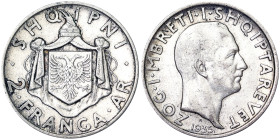 Albania, Kingdom, Zog I (1926-1939), 2 Franga Ari, 1935, Rome, Ag. 10,00 g, R, KM 17, VF