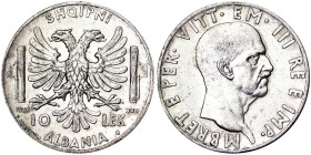 Albania, Kingdom, Vittorio Emanuele III (1939-1943), 10 Lek, 1939, Ag. 10,00 g, R, KM 34, A.XF