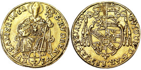 Austria, Salzburg, Guidobald of Thun-Hohenstein, Archbishop (1654-1668), 1/4 Ducat, 1662, Salzburg, Au. 0,87 g. R, Fr. 777, A.XF
