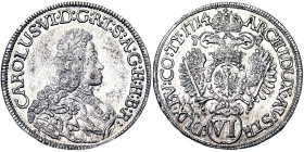 Austria, Holy Roman Empire (800/962 - 1806), Charles VI, Holy Roman Emperor (1711-1740), VI Kreuzer, 1714, Hall, Ag. 2,62 g, Herinek 656, VF+