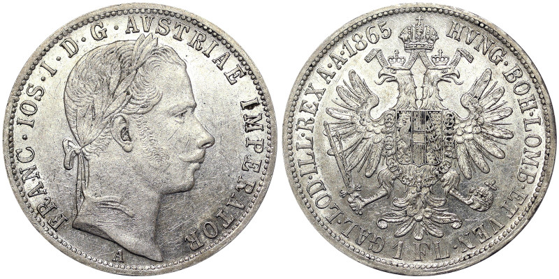 Austria, Austro-Hungarian Empire, Franz Joseph I (1848-1916), 1 Gulden, 1865, Vi...