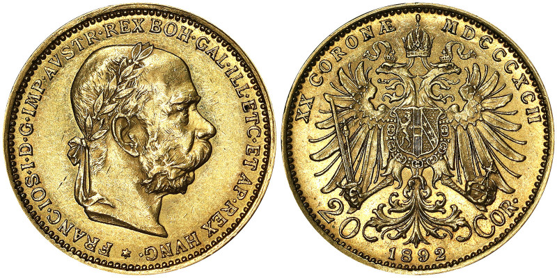 Austria, Austro-Hungarian Empire, Franz Joseph I (1848-1916), 20 Corona, 1892, V...