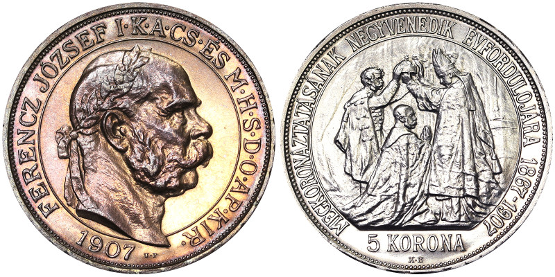 Austria, Austro-Hungarian Empire, Franz Joseph I (1848-1916), 5 Korona, 1907 U.P...