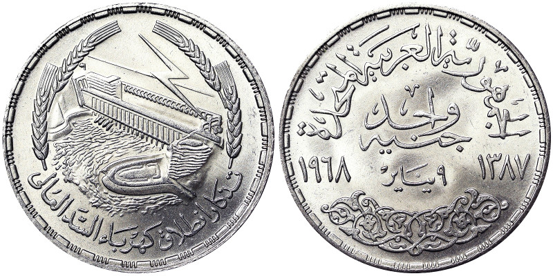 Egypt, United Arab Republic (1378-1391 AH) (1958-1971 AD), 1 Pound, 1968, Ag. 25...