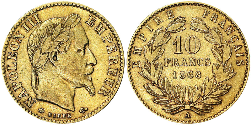 France, Napoleon III (1852-1870), 10 Francs, 1868, A Paris, Au. 3,20 g, Fr. 507,...