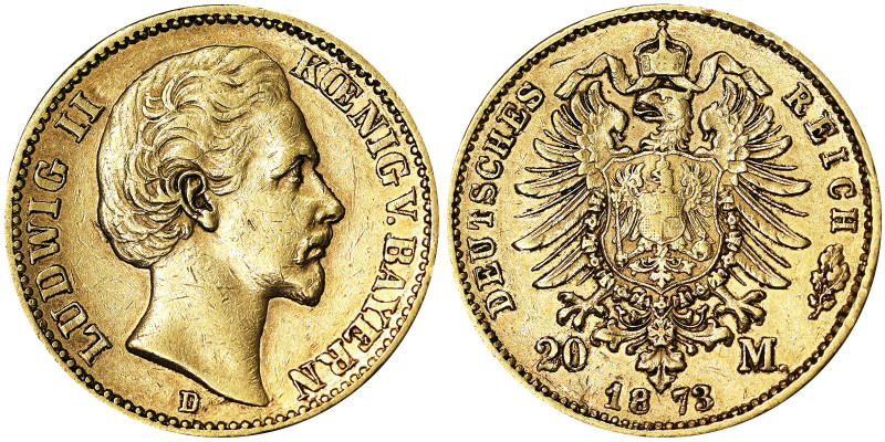 Germany, Bavaria, Ludwig II (1864-1886), 20 Mark, 1873, D Munich, Au. 7,97 g, Ja...