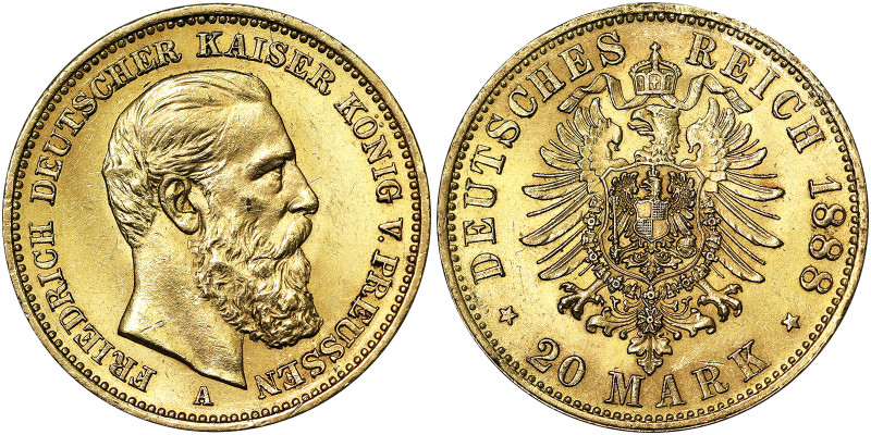 Germany, Prussia, Friedrich III (1888), 20 Mark, 1888, A Berlin, Au. 7,96 g, Jae...