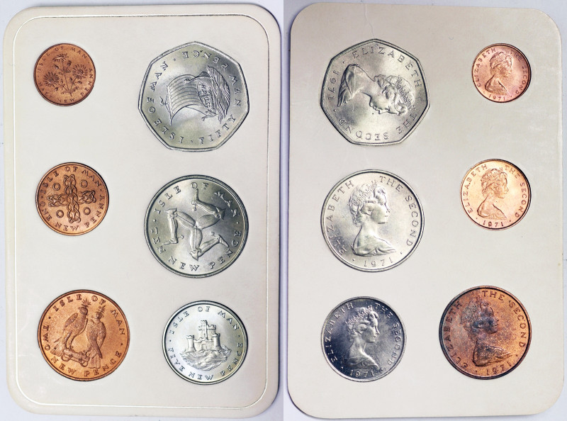 Isle of Man, Kingdom, Elizabeth II (1952-2022), Set, 1971, Decimal coins. With o...