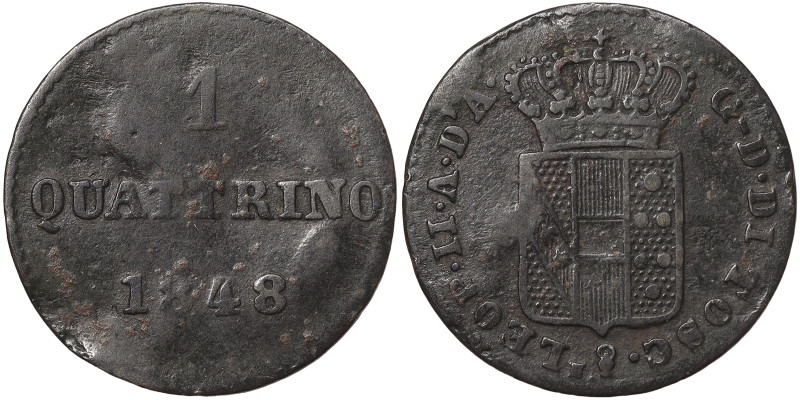 Italian States, Florence, Leopoldo II (1824-1859), Quattrino, 1848, Florence, Cu...