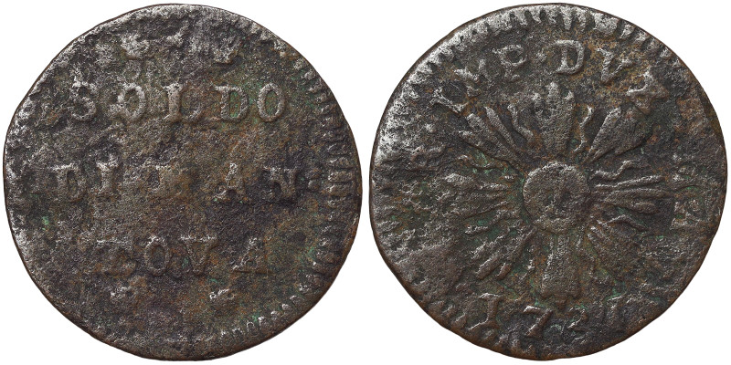 Italian States, Mantova, Carlo VI (1707-1740), 1 Soldo, 1727, Mantova, Cu. 1,69 ...