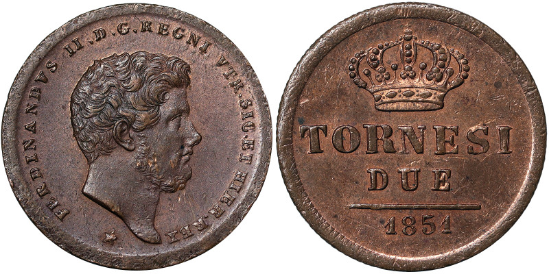 Italian States, Naples, Ferdinando II of Borbone (1830-1859), 2 Tornesi, 1851, N...