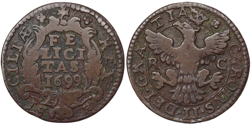 Italian States, Palermo, Carlo II (1665-1700), Grano, 1699, Palermo, Cu. 5,06 g,...