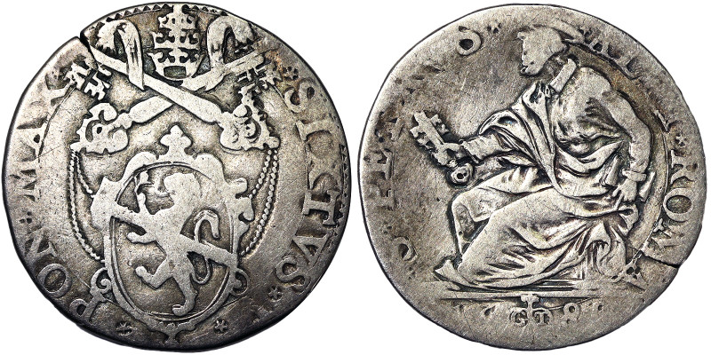 Italian States, Rome (Papal State), Sisto V (1585-1590), Testone, 1588, Rome, Ag...