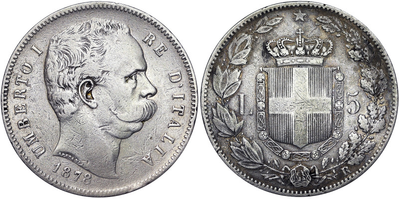 Italy, Kingdom of Italy, Umberto I (1878-1900), 5 Lire, 1878, Rome, First type. ...