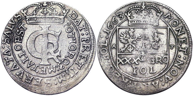 Poland, Kingdom, John II Casimir Vasa (1648-1668), Tymf (30 Gröscher), 1663, Kra...