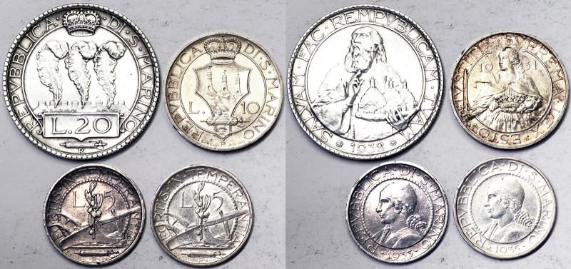 San Marino, San Marino, Republic Second coinage (1931-1938), Lot 4 pcs. 20 Lire ...