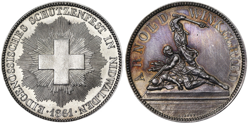 Switzerland, Swiss Confederation (1848-date), 5 Francs, 1861, Bern, Shooting fes...