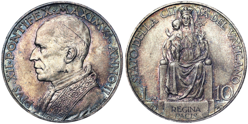 Vatican City (1929-date), Pio XII (1939-1958), 10 Lire, 1940, Rome, Year II. Ag....