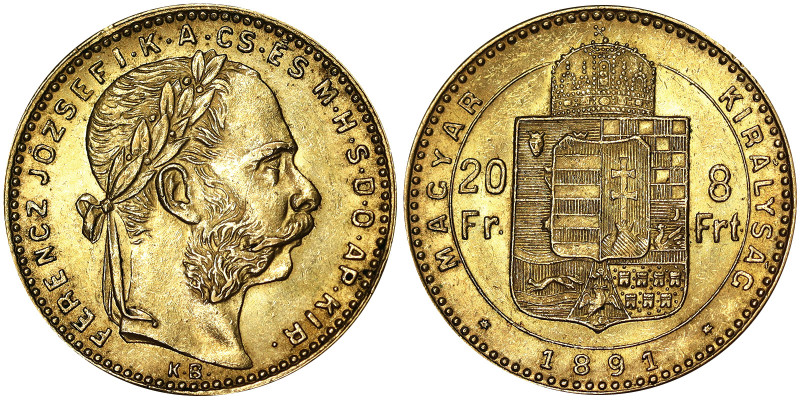 Austria, Austro-Hungarian Empire, Franz Joseph I (1848-1916), 8 Forint, 1891, Kr...