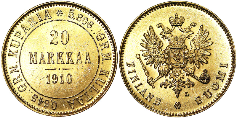 Finland, Russian Occupation, Nicholas II (1894-1917), 20 Markka, 1910, Helsinki,...