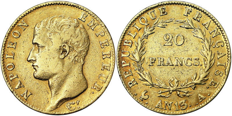 France, Napoleon I (1797-1814), 20 Francs, An. 13 1804-1805, A Paris, Au. 6,45 g...
